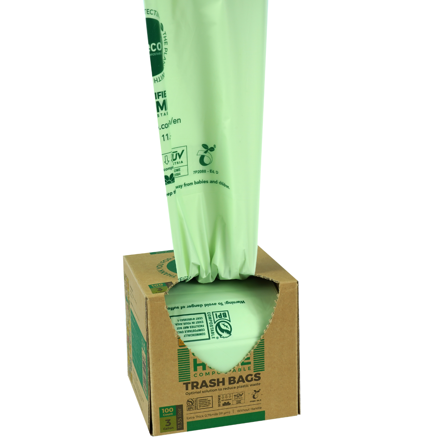 ANECO 100% Compostable Trash Bags 3 Gallon 100 Count Biodegradable Bag Extra Thick 0.75 Mils OK Compost Home BPI and TUV Certified 