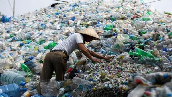 Rác thải được từ chai nhựa chất đống lên như núi